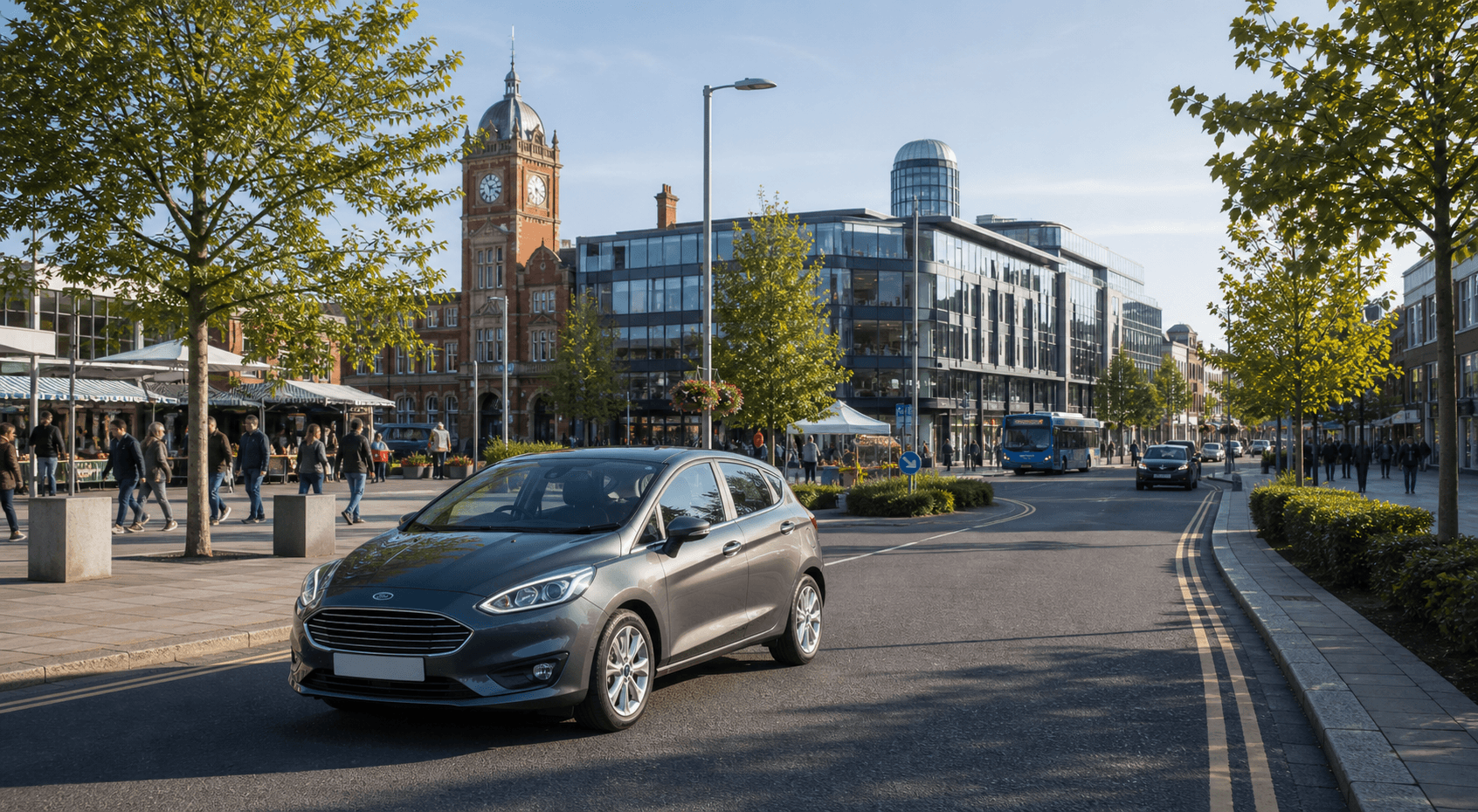Compact hire car ready for practical travel around Woking